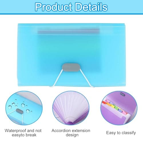 File Organiser, 4 Pack Expanding File Folder, A6 Size Portable Accordion Folder with 13 Pockets, Organiser Box Files with Colored Labels Index for Cards Bills Coupons Receipt(4 Colors) — view 3