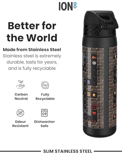 ION8 Lightweight Steel Water Bottle, 600 ml/20 oz, Non-Insulated, Leak Proof, Easy to Open, Secure Lock, Dishwasher Safe, Flip Cover, Fits Cup Holders, Carry Handle, Metal Water Bottle, Gamer — view 2