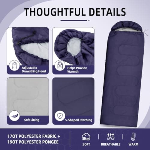 Sleeping Bag for Adults & Kids, Lightweight 3-Season Storage Bag (0.95kg) — view 4