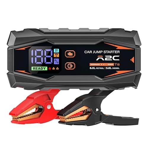 A2C Car jump starter, 12V jump starter power pack (up to 6.0L Gas Or 3.0L Diesel), 16800mAh Portable charger (PD/QC 3.0) with 3 USB C, Car battery charger with Jump Leads, LED Display and Light