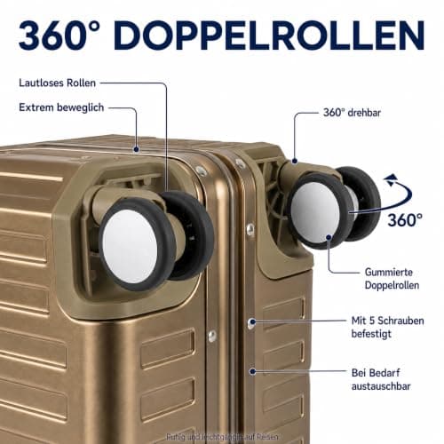 Aluminium Travel Suitcase Hard Shell Suitcase Trolley Suitcase Hand Luggage Telescopic Handle TSA, 4 Wheels, gold, Großer Koffer, Suitcase — view 6