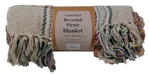 Axcent Comfort Recycled Cotton Throw Picnic Blanket Check Striped Design Versatile Soft Camping Throws Blankets for Sofa Bed Beach Garden 127x152 cm (Assorted, 127 x 152 cm)