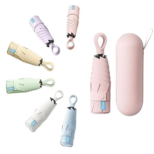 Mini Umbrella for Women - UPF 50+ UV Protection, Sun & Rain Dual Use, Ultra-Compact Pocket Size, Lightweight Foldable Travel Umbrella with Case, Portable Shade for Beach, Commute, Daily Use (Pink)