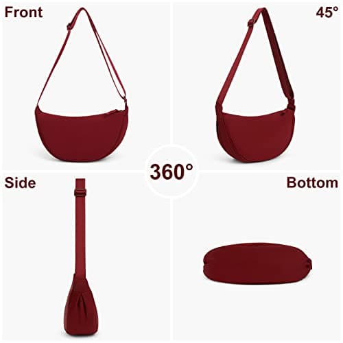DKIIL NOIYB Crescent Bag for Women Men, Nylon Crescent Bags Hobos Crossbody Bag Portable Crescent Purse with Adjustable Strap Solid Color Chest Bag Shoulder Bag Fanny Packs, A07-wine Red, 31cm — view 3