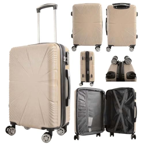 53X38X22CM Cabin Suitcase 4 Wheel Hardshell Expandable Luggage Case Hand Carry On ABS (T-HC-CABIN-2029) (Beige)