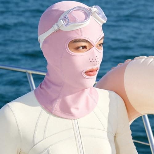 QuivyLivy Sunscreen Hood for Swimming, UPF50+ Diving Face Mask with Ergonomic Design, Seamless Water Sports Headgear for Men Women, Beach Surf Snorkel(pink) — view 2