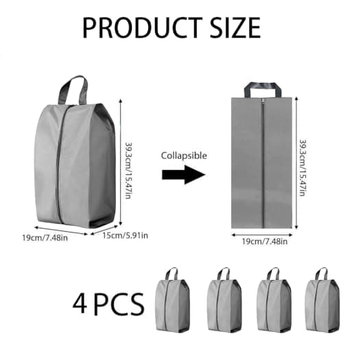 YUNYU 4 Pack Waterproof Shoe Bags for Travel & Storage - Heavy-Duty Oxford Fabric Shoe Organiser with Zipper, 39x19x15cm Grey (Dust-Proof, Reusable) — view 2