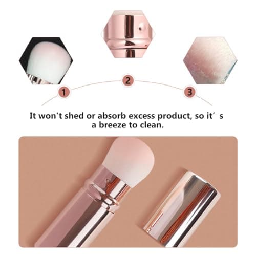 Retractable Mini Blush Brush with Cover Corrugated Silk Nylon Wool Pink — view 3