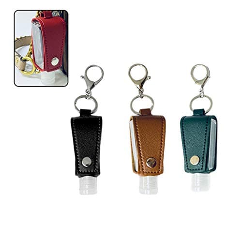 SAKEIOU Clear Empty Bottle Hand Sanitizer Container with Faux Leather Keychain Holder Refillable Bottle White — view 2