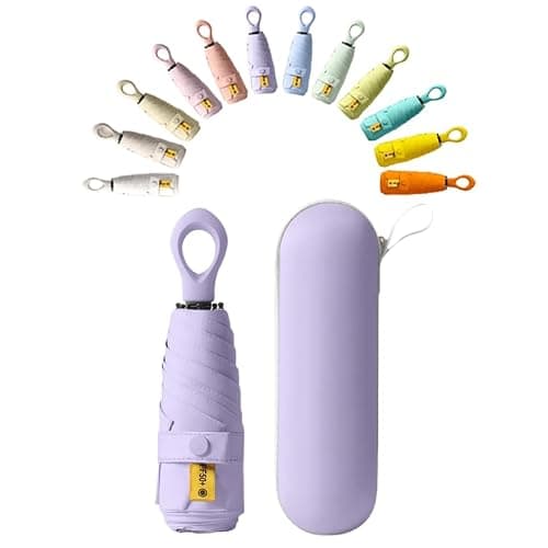 Mini Travel Folding Umbrella With Ring handle For Men Women Kids/Compact Purse Umbrella/Coating Layer Fabric Blocking/Anti UPF 50 UV Protection 99.9% /Lightweight Small Portable Backpack/Rain Sun