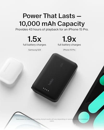 Belkin BoostCharge 10000mAh Power Bank with Integrated USB-C Cable - Black — view 4