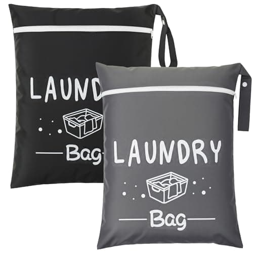 saerryor 2 Pcs Portable Travel Laundry Bag with Zipper, Black Gray