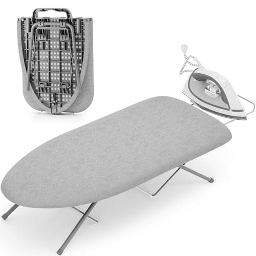 KINGRACK Foldable Small Ironing Board with Iron Rest, 30×76 cm,Grey