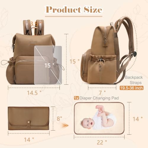 MISS FONG Changing Bag Backpack, Baby Bag Backpacks Neoprene Baby Changing Bags Nappy Maternity Bag Travel Large Capacity with Changing Mat Stroller Insulated Pockets 12 Pockets for Mom & Dad-Brown — view 3