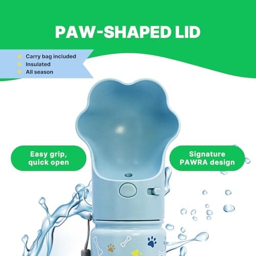 PAWRA Portable Dog Water Bottle 18oz/530ml - Premium Insulated Stainless Steel Travel Pet Bottle with Paw Lid for Daily Walks & Hikes, Leak-Proof & Eco-Friendly, with carry bag — view 6