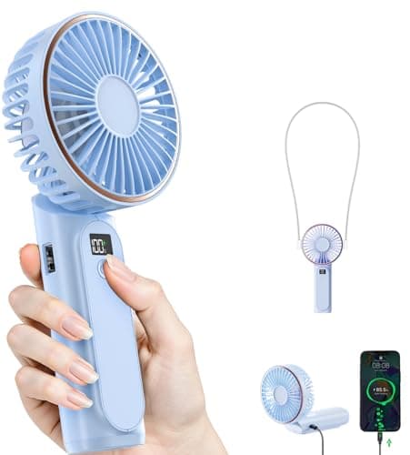 TUNISE Portable Fan, Rechargeable Handheld Fan, 4000mAh, 180° Adjustable, 6 Speed Wind, Display Electricity in Real Time, Foldable, Quiet Personal Fan as Power Bank