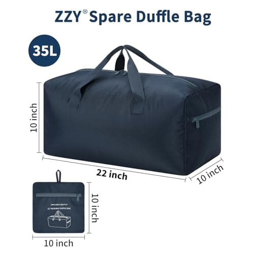 ZZY 35L Foldable Travel Duffle Bag, 22-Inch Packable Small Duffel Bag Lightweight Holdall for Camping, Storage, Travel-Navy Blue — view 3