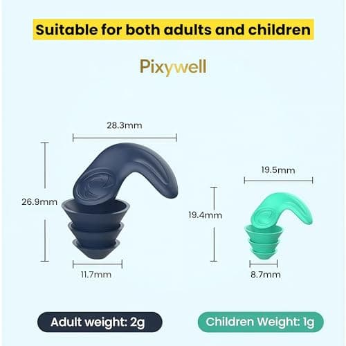 Pixywell Noise Cancelling Earplugs for Sleep and Swim UK - UKAS Certified Side Sleeper Comfort, Small Ear Canal Fit, Reusable Washable for Tube/NHS Shift/Pub, Carbon Trust Certified (Adult Dark Blue) — view 5