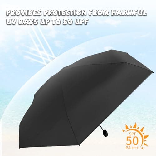 Mini Folding Umbrella, Portable UV Umbrella with Storage Box, 6 Ribs Mini Travel Sturdy Pocket Umbrella, Small Light-Weight Waterproof, Portable Compact Folding Umbrella for Women Men Girls, Black — view 4