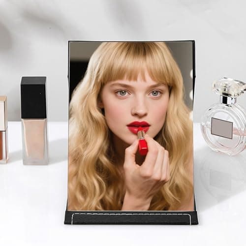 C5DGPH Folding Tabletop Travel HD Makeup Mirror,PU Leather Foldable Cosmetic Mirror,Compact Standing Vanity Mirrors for Men, Women and Girls — view 6