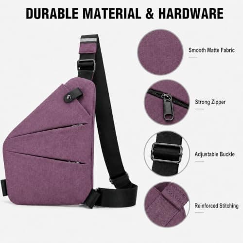 CSKKYO Crossbody Bag for Women Men, Anti Theft Sling Bag, Slim Water Resistant Travel Shoulder Bag with Hidden Pockets for Passport Phone Purse (Purple) — view 6