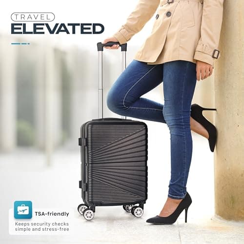 Eco-Lux Essentials Hardside Hand Luggage Carry On Suitcase, ABS Hardshell Cabin Bag with 4 Spinner Wheels, 50 x 32 x 20 cm, Travel Sentry Integrated TSA Approved Lock (Black) — view 2