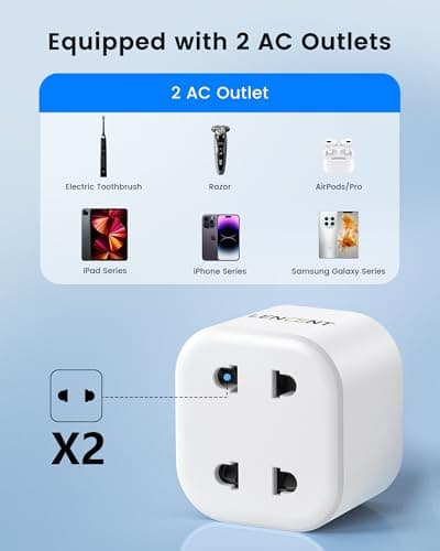 LENCENT Shaver Plug Adaptor, UK 2 Pin to 3 Pin 13A Fuse Adapter Plug Socket — view 3