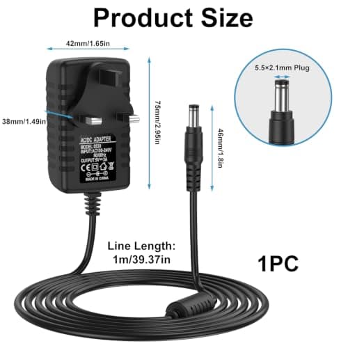 5V Power Supply Adapter, DC 5Volt 3A 2A 1A Charger, AC 100-240V to DC 5V Converter, fit for 5Vdc Baby Monitor/Swing Record Player LED Strip Light Massage Gun etc — view 2