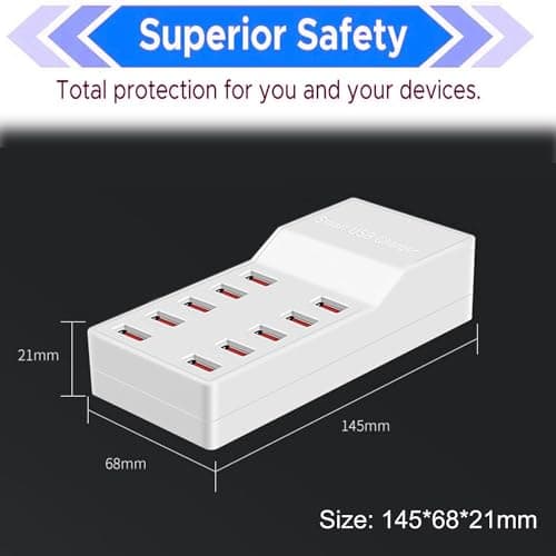 Balabaxer 10 port USB charging station, multi port charging station, suitable for smartphones, tablets, and other USB devices (white) — view 3