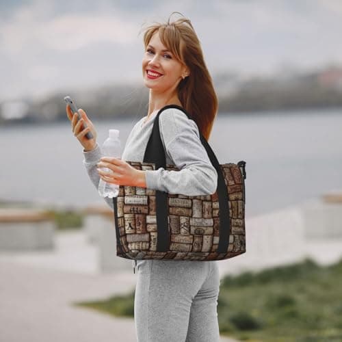 Wine Cork Printed Travel Bag Duffle Bag for Men Women, Large Water Resistant Gym Bag Weekend Holdall Bag with Shoulder Strap — view 5
