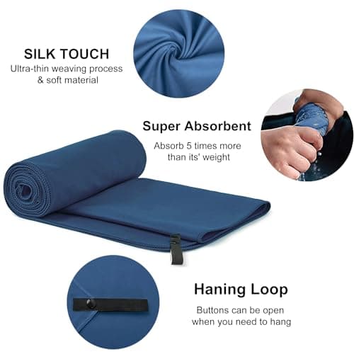 Lepat Microfibre towel, Ultra Lightweight Gym Towel, Super Absorbent Compact Camping Towel, Quick Dry Microfiber Towels for Sports Hiking Travel Camping Beach Swimming (Navy Blue, 40 * 80cm) — view 3