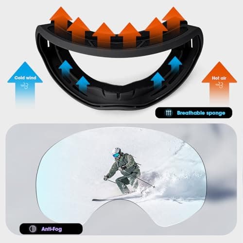 EasYoung Ski Goggles for Men Women Youth, Skiing Snowboard Goggles with Over Glasses, Anti-fog, UV Protection, Helmet Compatible — view 5