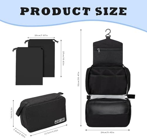 Aucuu Hanging Toiletry Bag, Cosmetics Makeup Bag, Wash Bag Cosmetic Bag with Hook & Handle, Foldable Travel Wash Bag with 2 Drawstring Bag, Organizer for Men Women, Business Trip, Vacation — view 2