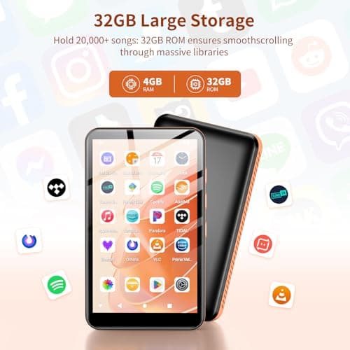 Fanvace 32GB MP3 Players with Bluetooth WiFi, Android 13 MP3 MP4 Players with 4" Touchscreen and Speaker, Spotify Music Player with Audible, Amazon Music, Play Store (Orange) (32GB-Orange) — view 6