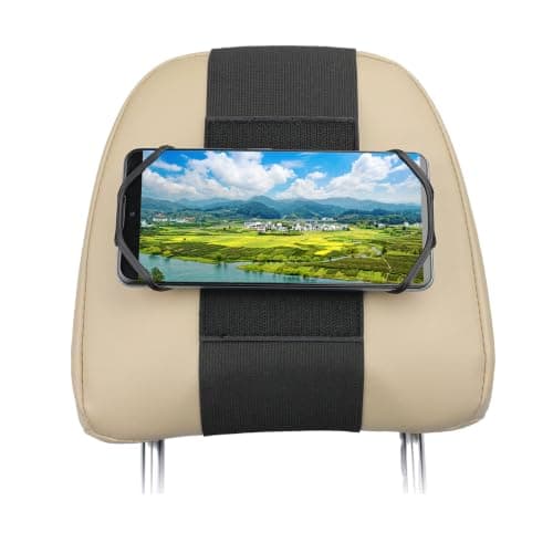 HTLAKIKJ Phone Mount for Car Headrest Fits All 3.5-7 Inch Cell Phone and Devices Silicone Car Phone Holder Mount for Kids in Back Seats - Black