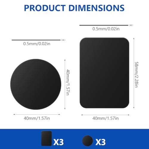 ABOHU Metal Plates for Mobile Magnetic Mount, 6 Pack Thin Metal Plate for Magnetic Car Phone Holder, Universal Replacement Plate Metal Disc with Strong Adhesive, 3 Rectangle and 3 Round, Black — view 2