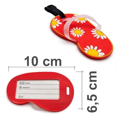 Soul-Cats Suitcase Tag Cute Flip Flops Colourful Silicone Luggage Tag Name Tag & Travel Tag for Suitcases, Bags & Backpacks, Red — view 2