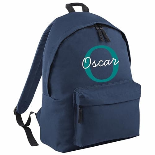HotScamp Personalised School Backpack with Custom Colour Initial and Name Rucksack, Customised Bag For Back to School Primary High Preschool Nursery College Work Bag Travel Gym Back Pack - Navy Large