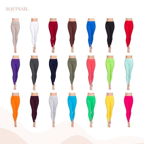 SOFTSAIL Leggings 95% Cotton Womens Leggings High Waist Leggings Full Length Ladies High Waisted Leggings Tummy Control Lady Legging Stretchy Pants Free Time Relax Walking Orange, 14 — view 6