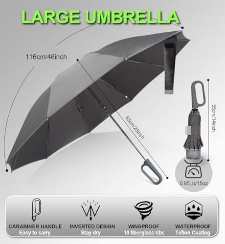 TUMAAOTU Compact Inverted Umbrella with Never Forget Carabiner Handle - Travel Umbrella Windproof Strong, Reverse Umbrellas for wind rain, Auto Open Close, 10 Rib Durable Frame for Women Men (Grey) — view 4