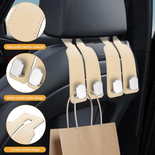 ANBEEISS 4 Pcs Beige Leather Car Seat Back Double Hooks — view 3