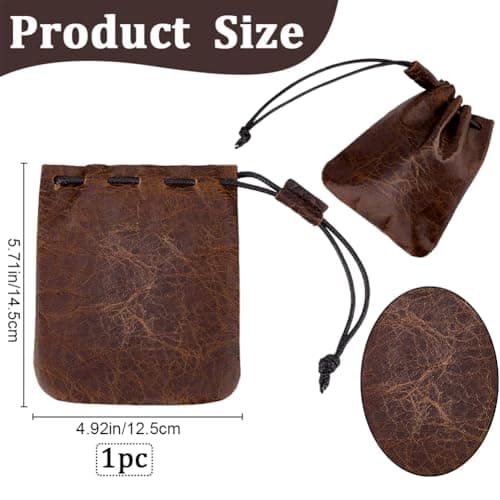Beebeecraft Leather Drawstring Pouch Genuine Cowhide 5.7x4.9in Brown — view 2