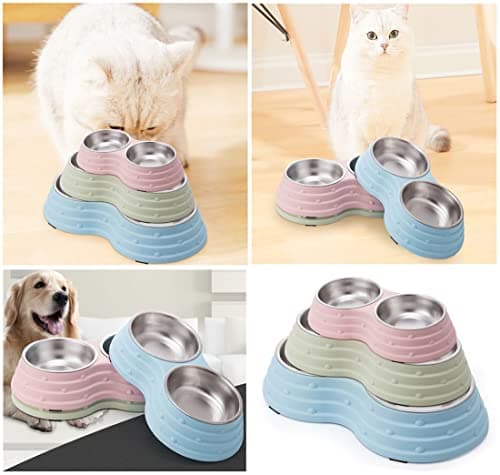 Double Dog Bowls,Removable Stainless Steel Pet Double Bowls (Small, Pink) — view 6