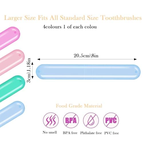 Eastrise Toothbrush Travel Case, Plastic Storage Cover Holder, 4-Pack, Multi-Colour (Pink, Blue, Green and Purple) (4 Pcs/4 Colour) — view 2
