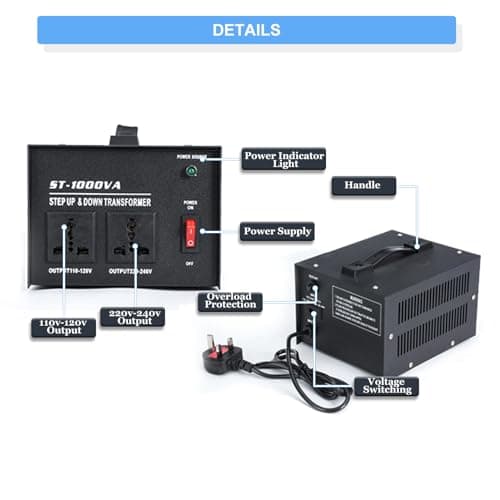 tonchean 1000W Voltage Converter Step Up & Step Down Voltage Transformer — view 4