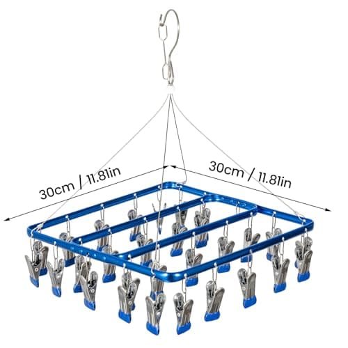 Clothes Drying Hanger 1PC 30 Clips Aluminum Alloy Laundry Rack Blue — view 2
