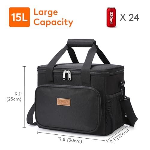 Lifewit Lunch Bag 15L 24 Can Insulated Lunch Box Soft Cooler Cooling Tote for Adult Men Women, Black — view 3