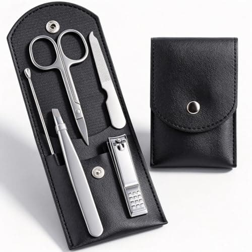 HANTEKAS Professional Travel Manicure Kit Nail Clipper Set 5 Pieces Stainless Steel Manicure Kit, Grooming Kit for Women and Men with Nail Care Tools, Nail Scissors