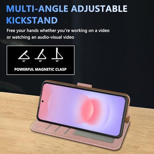 AUUYYA Phone Case for Samsung Galaxy A37 5G, PU Leather RFID Blocking Flip Wallet Cover with Card Slots Kickstand Magnetic Closure, Shockproof Phone Wallet Case Samsung A37 for Girls Women, Rose Gold — view 5