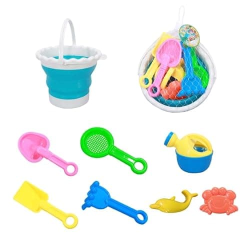 sanvpwsan 8 PCS Beach Toy, Sand Pit Toys with Collapsible Foldable Scrunch Bucket and Spade Beach Set for Kids Toddlers Boys Girls pool & beach toys